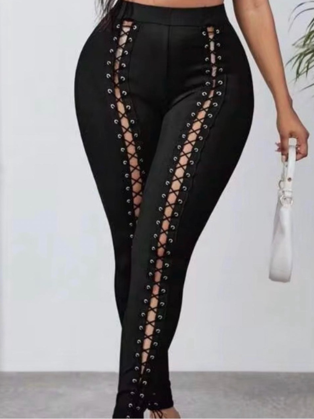 SHEIN Black Lace-Up Front Skinny Pants 0X